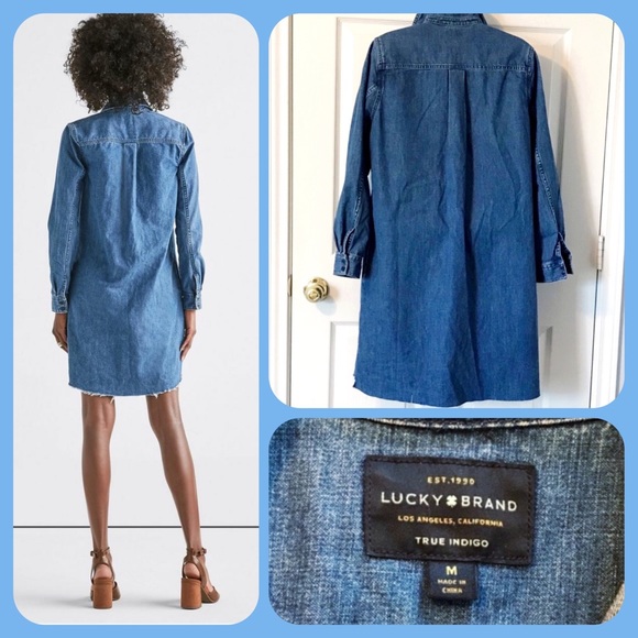 Lucky Brand Denim Long Sleeve Raw Hem V-Neck Dress - Picture 6 of 8